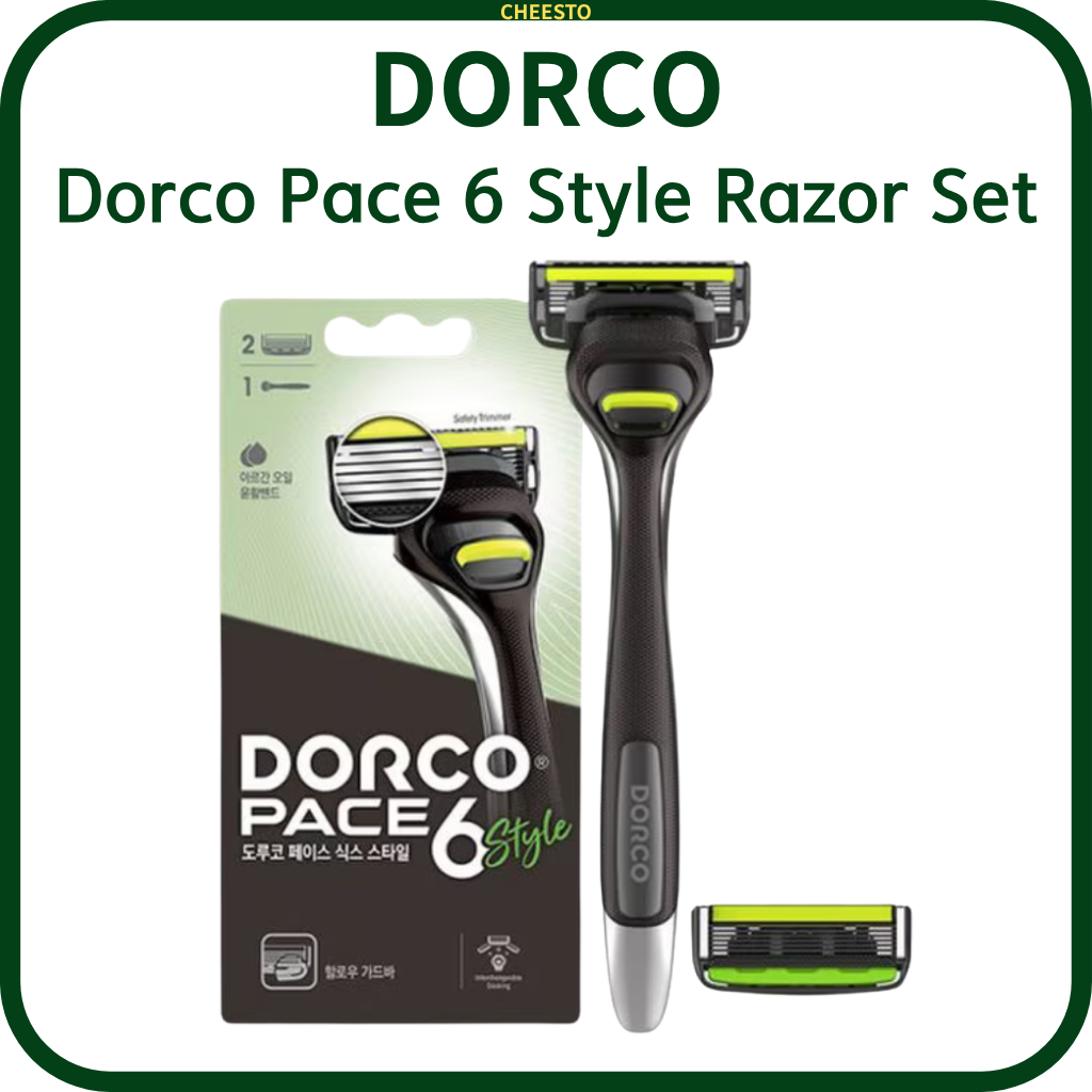 Bộ dao cạo kiểu DORCO Pace 6 – Dao cạo 6 lưỡi có tay cầm + 2 hộp mực – Sản xuất tại Hàn Quốc