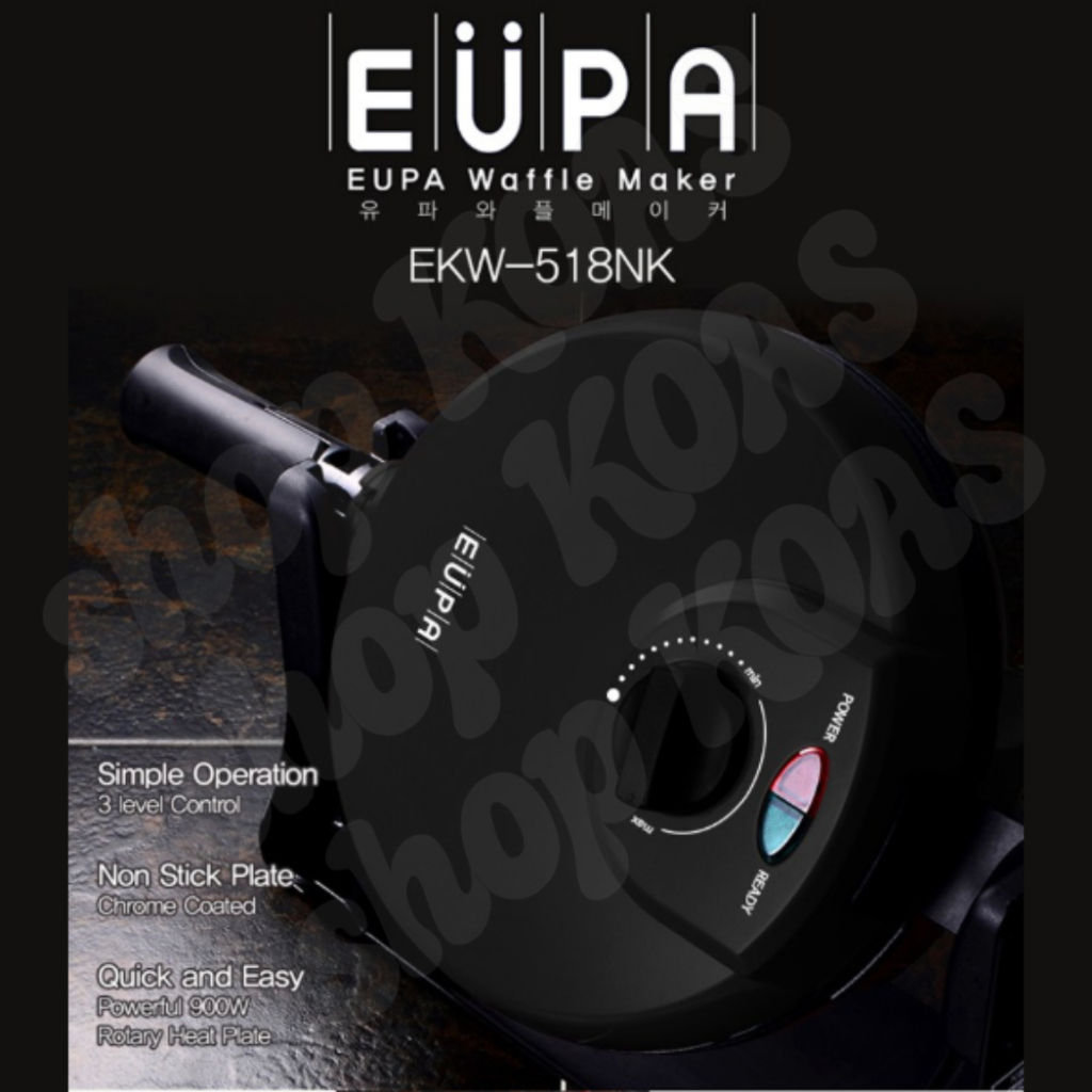 [EUPA] Máy làm bánh quế Hàn Quốc, Lớp phủ chống dính tay cầm xoay 180 (Đen)