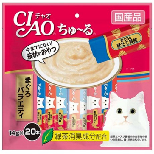 Inaba Ciao Churu Cat Treat Gói đa dạng 20 chiếc Creamy Lickable Cat Snack Healthy Cá ngừ & Gà Hương 