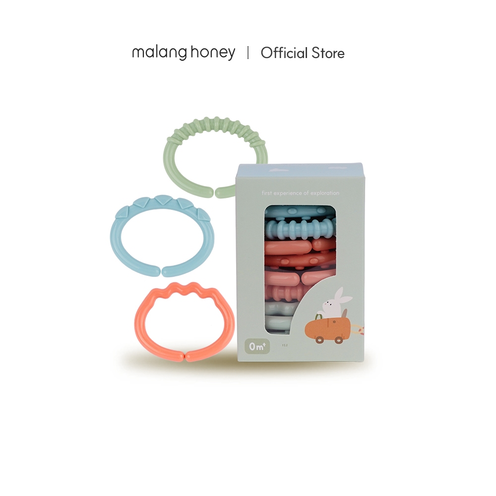 [Malang Honey] IBLIN Đồ chơi xâu chuỗi cho béc Baby Linking Rings Bộ 12 Chiếc – 4 Hình Dáng Bề Mặt M