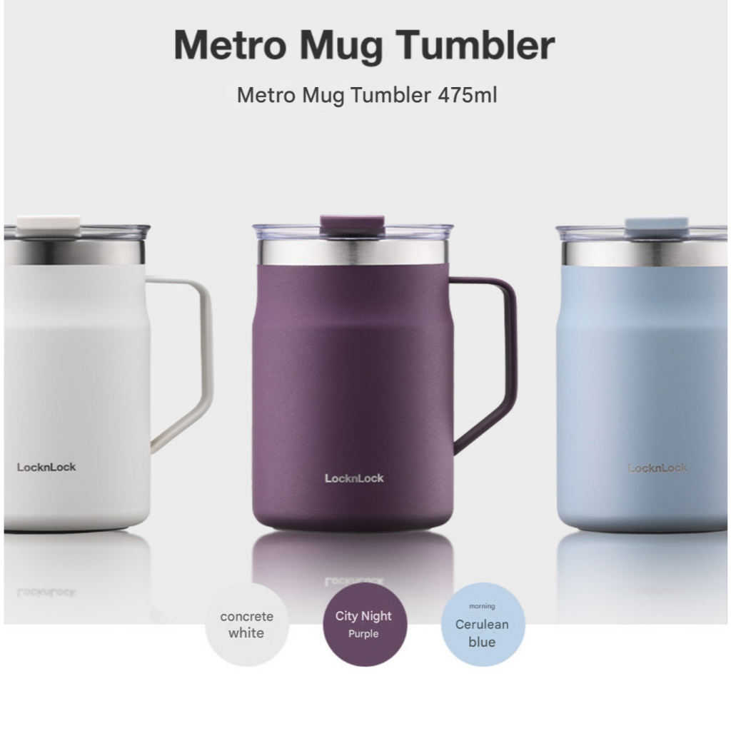 Lock & Lock Metro Mug - Cốc thép không gỉ chân không đôi có tay cầm khóa xoay – Màu Pastel 475ml