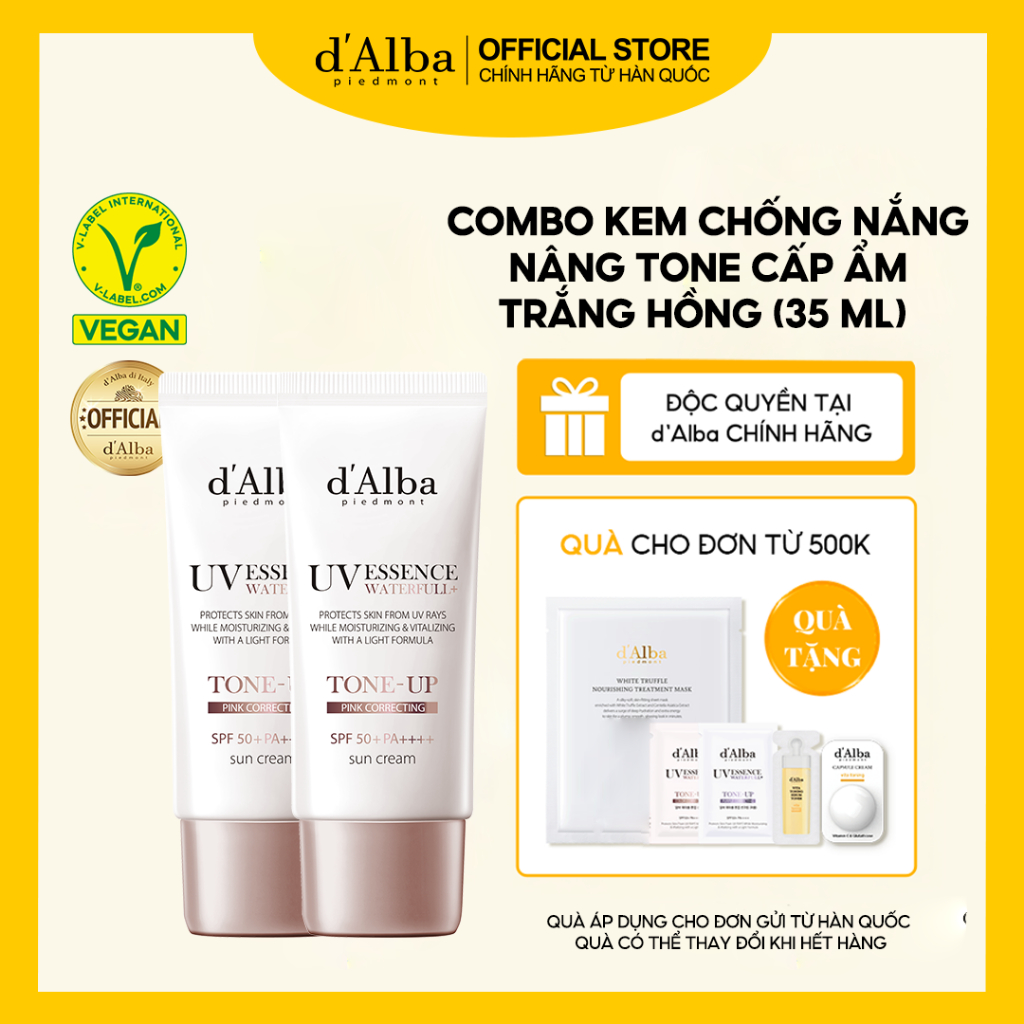 [d'Alba Official] Combo 2 kem chống nắng nâng tone Hồng d'Alba White Truffle Tone Up 35ml * 2