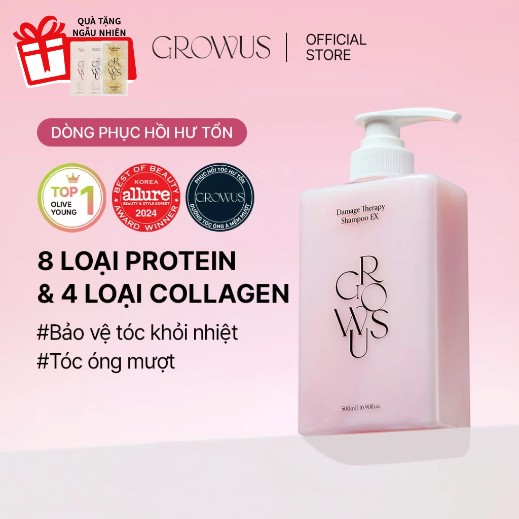 [GROWUS Chính hãng] Dầu gội protein, ngọc trai phục hồi tóc hư tổn, nuôi dưỡng mái tóc mềm mượt GROW
