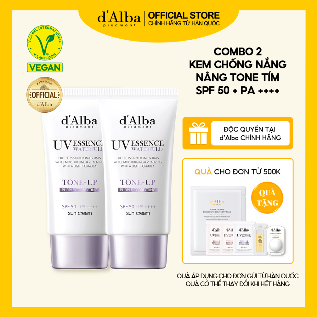 [d'Alba Official] Combo 2 Kem chống nắng nâng tone Tím d'Alba Purple Tone up suncream 50ml