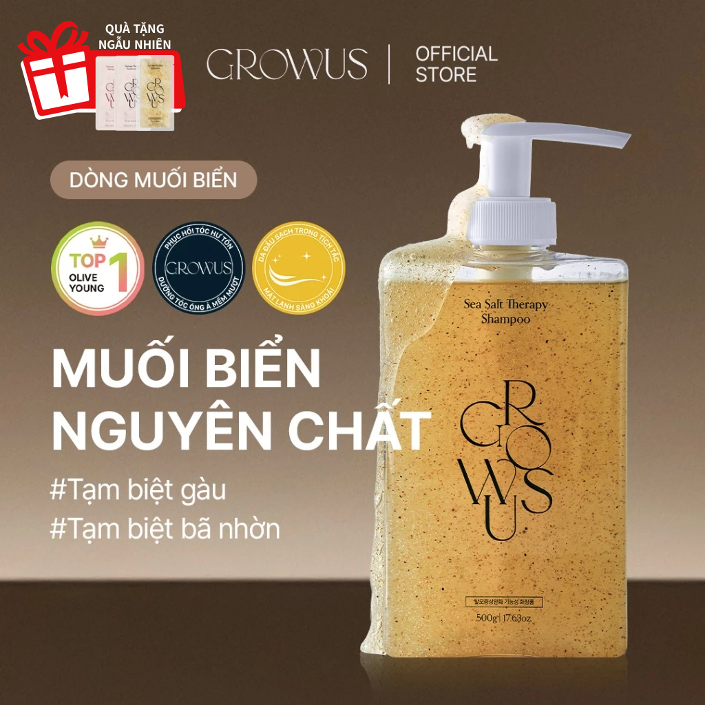 [GROWUS Chính hãng] Dầu gội muối biển hỗ trợ làm sạch gàu, bã nhờn, da đầu thông thoáng, tóc tơi GRO