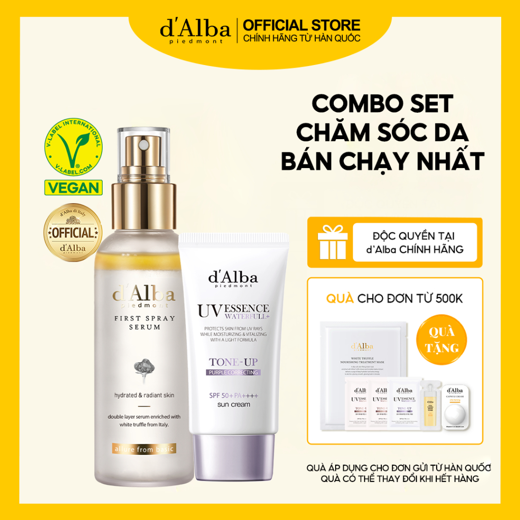[d'Alba Official] Combo Set bán chạy nhất (First Spray Serum 100ml, Kem chống nắng tông màu tím 50ml)