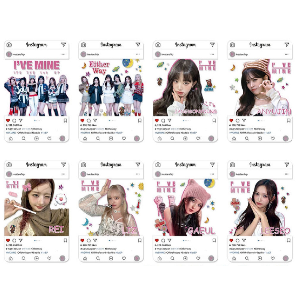 IVE MINE Instagram Frame Bộ Photocard NHỰA 8 chiếc Wonyoung Yujin Leeseo MINE không chính thức Insta