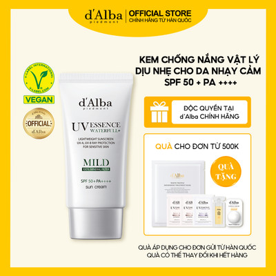 [d‘Alba Official] Kem chống nắng vật lý dịu nhẹ cho da nhạy cảm Waterfull Mild Suncream SPF 50+ 50ml