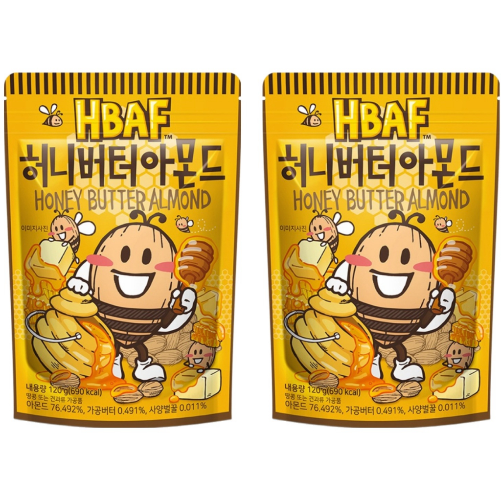 Hạnh nhân bơ mật ong HBAF 120g x 2 gói | Snack Hàn Quốc ngọt ngào & ngọt ngào | Hạnh nhân rang giòn 