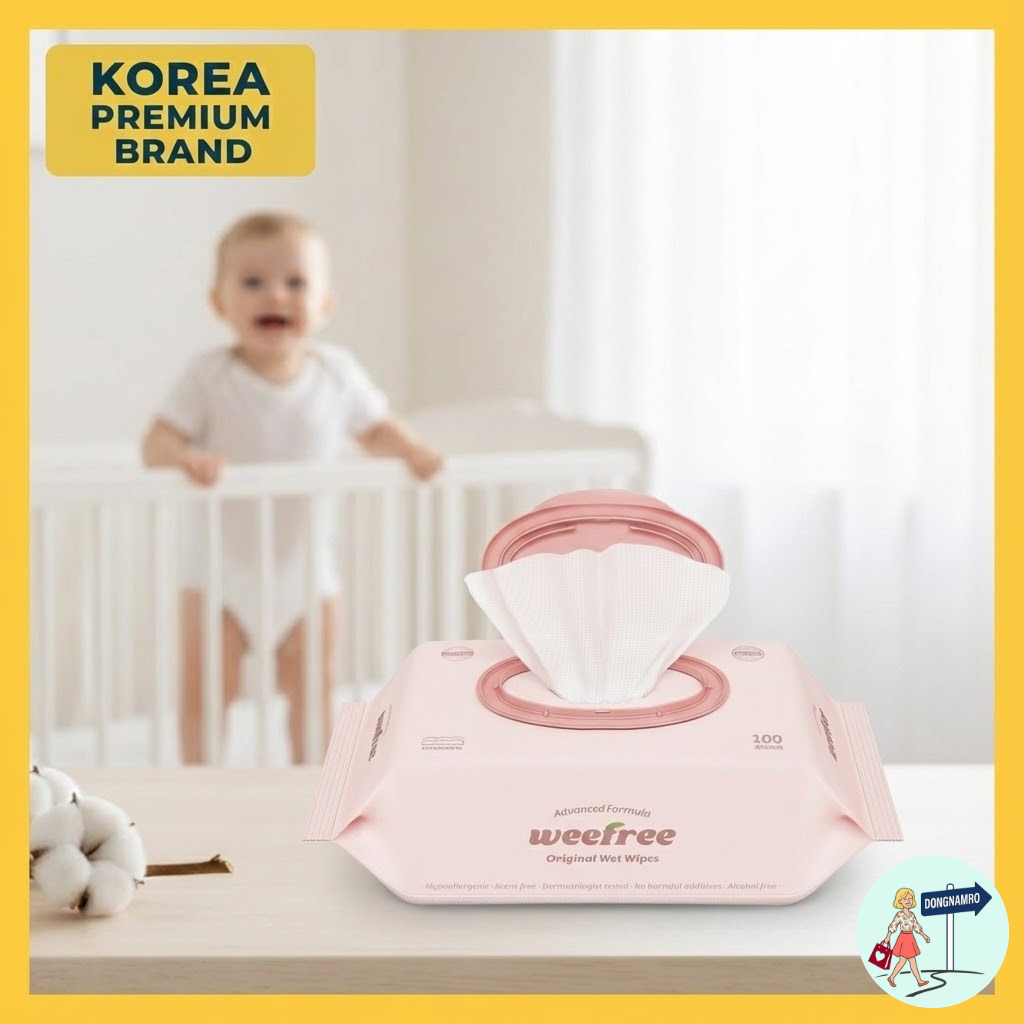 Khăn ướt WeeFree Zero Pink Baby (100 tờ) | EWG Green 1 Lớp, Dermatest TUYỆT VỜI, An toàn cho mặt & t