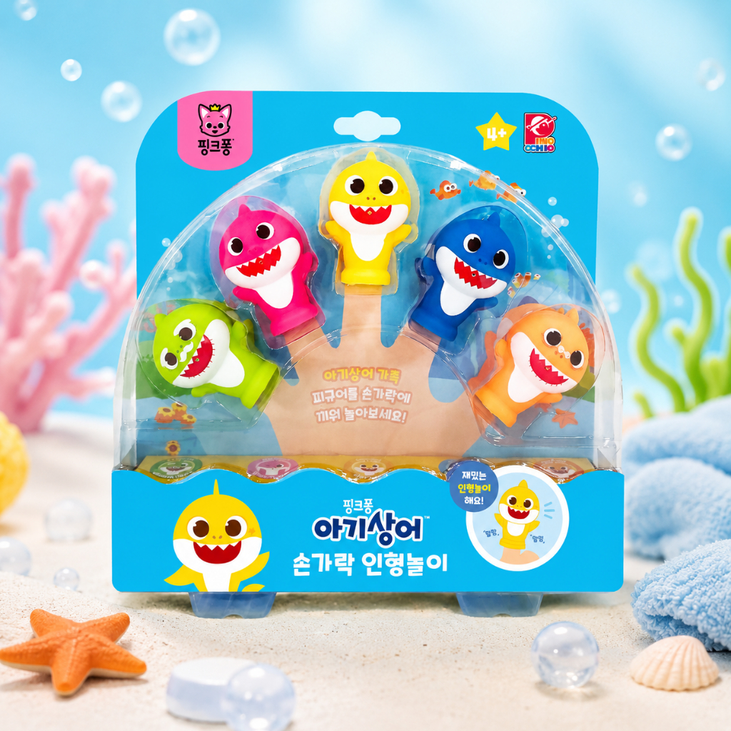 Pinkfong Baby Shark Family Finger Puppet Bath Toy 5 Bộ Đồ Chơi Chơi Nước Cho Trẻ Em