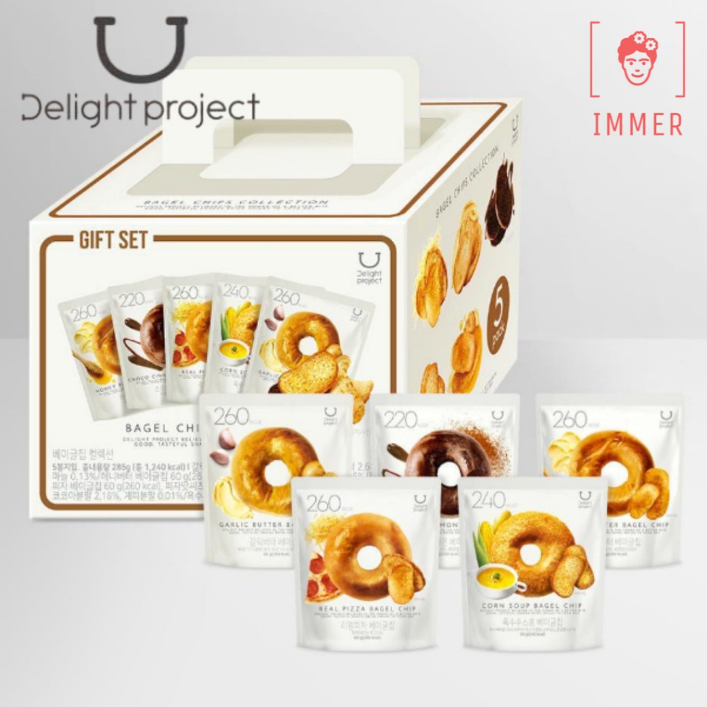 DELIGHT DỰ ÁN Bagel Chip 5 Hương Vị Bộ RealPizza CornSoup Bơ Tỏi ChocoCinamon HoneyButter GiftSet Ko
