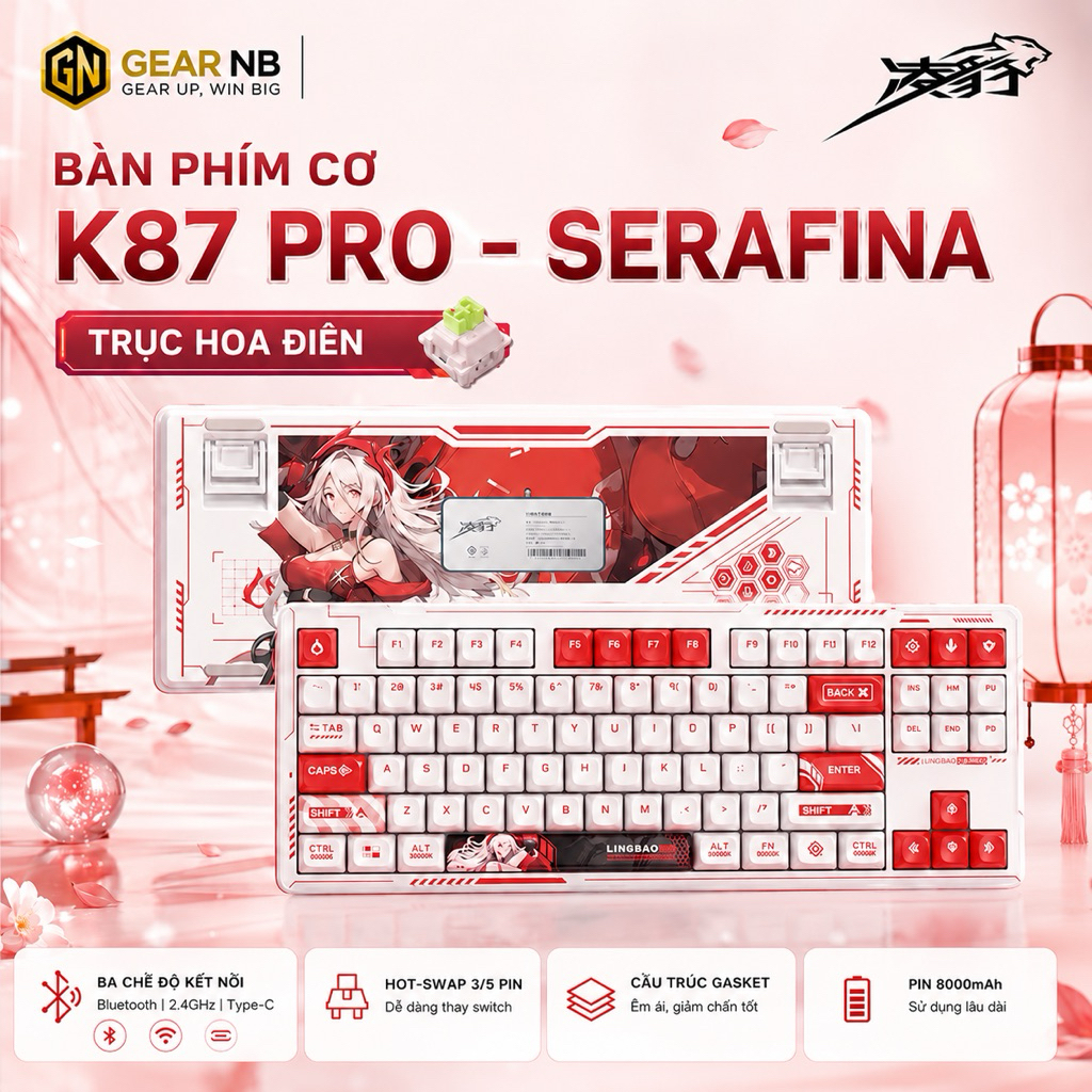 [Hoả Tốc] Bàn Phím Cơ Lingbao K87/K87 Pro Hot Swap 3 Mode | Gasket | Pin 10000mAh | RGB Cao Cấp