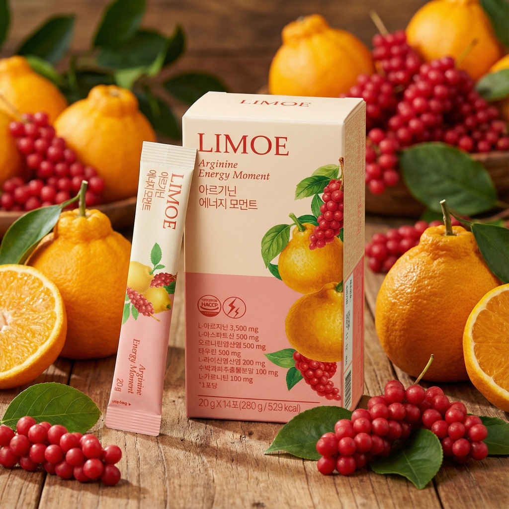 LIMOE Arginine Energy Moment – Hỗn hợp nước tăng lực cam quýt hàng ngày, 20g × 14 que, L-Arginine 3,