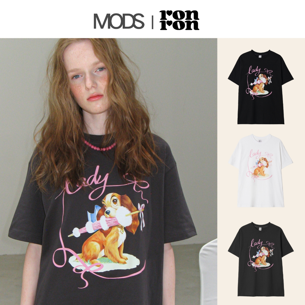[RONRON X Disney] Áo thun Ribbon Lady Dog Over Fit / 3 màu