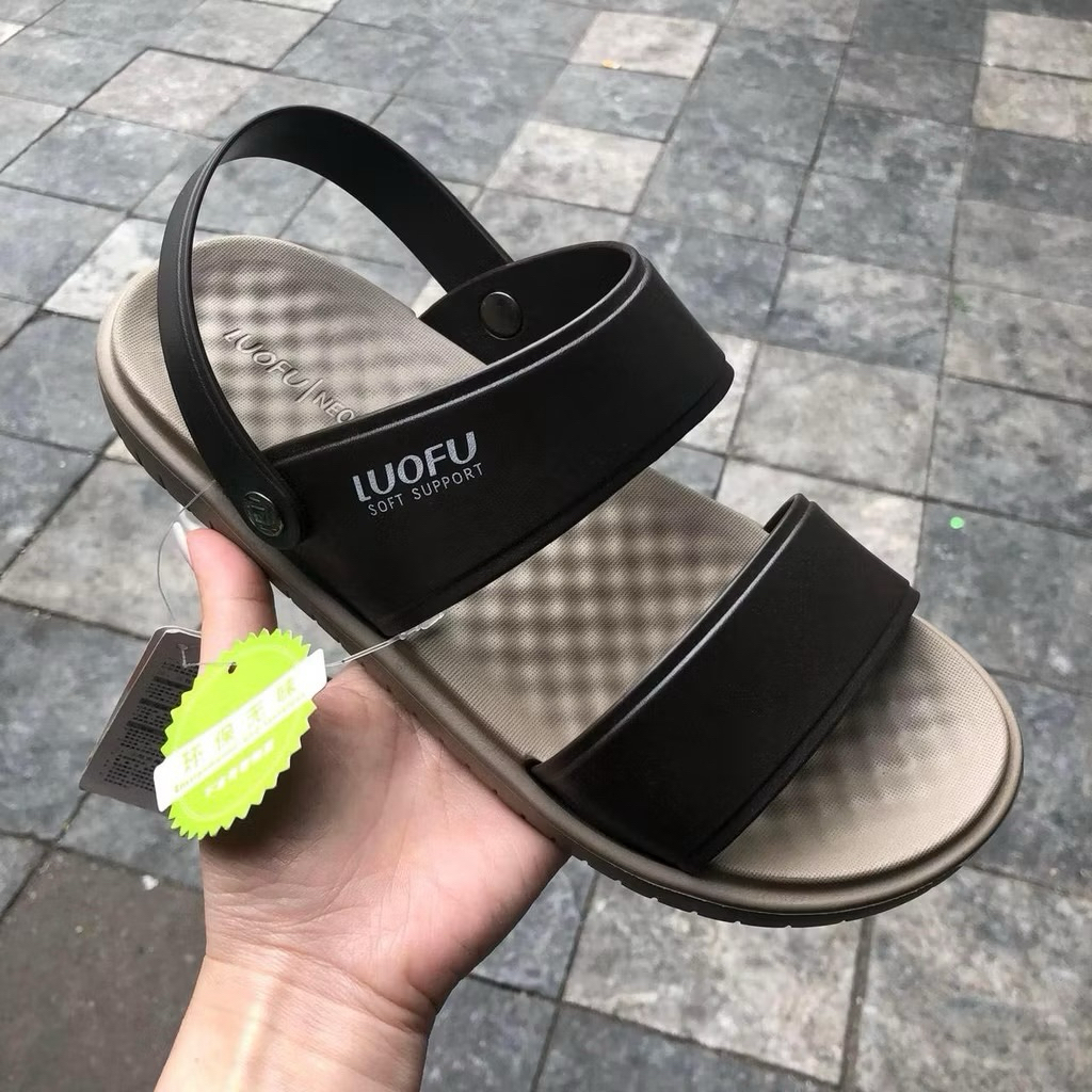 Dép nam 2 quai hậu LOUFU (chính hãng) sandal siêu nhẹ rửa nước êm chân màu nâu - đen, hàng hộp cao c