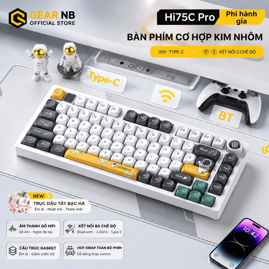 [Hoả tốc] HI75C Pro Nhôm CNC Cao Cấp – 75% RGB, Hot Swap, Gasket Mount, Kết Nối 3 Mode