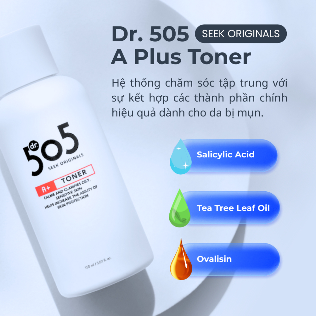 Toner Dr.505 A Plus 150ml | Toner chăm sóc mụn chức năng với Axit Salicylic, Cây trà & Niacinamide