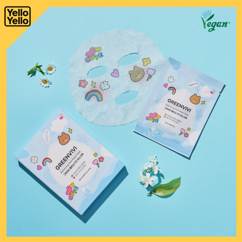 GREENVIVI Kids Vegan Balancing Mask Pack 20ml x 5 miếng bông EWG Green Korea