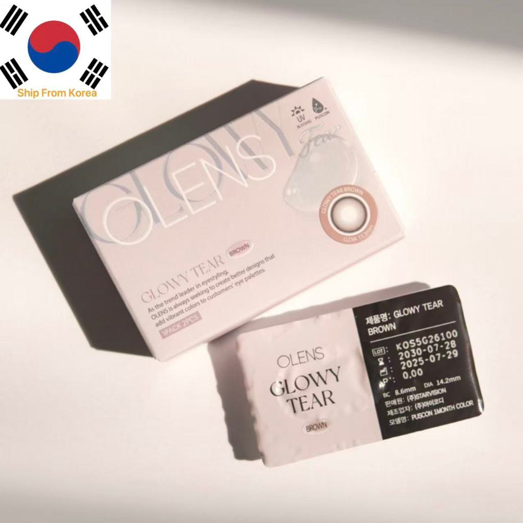 Kính áp tròng OLENS GLOWY TEAR BROWN 2P, ống kính hàn quốc, ống kính