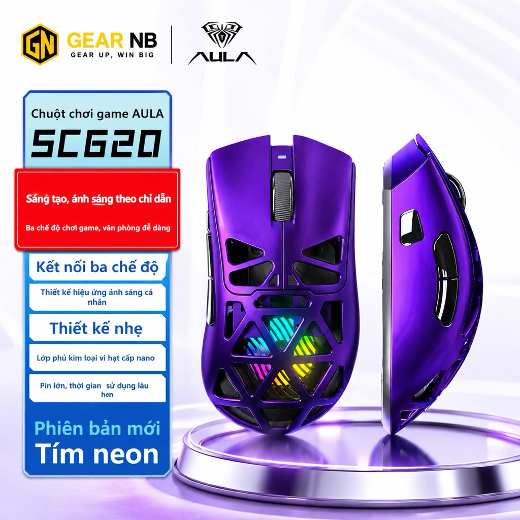 [Hoả Tốc] Chuột Gaming Không Dây Aula SC620 RGB Tri-Mode | Bluetooth + 2.4G + Type-C | Siêu Nhẹ Lightweight | Gaming FPS