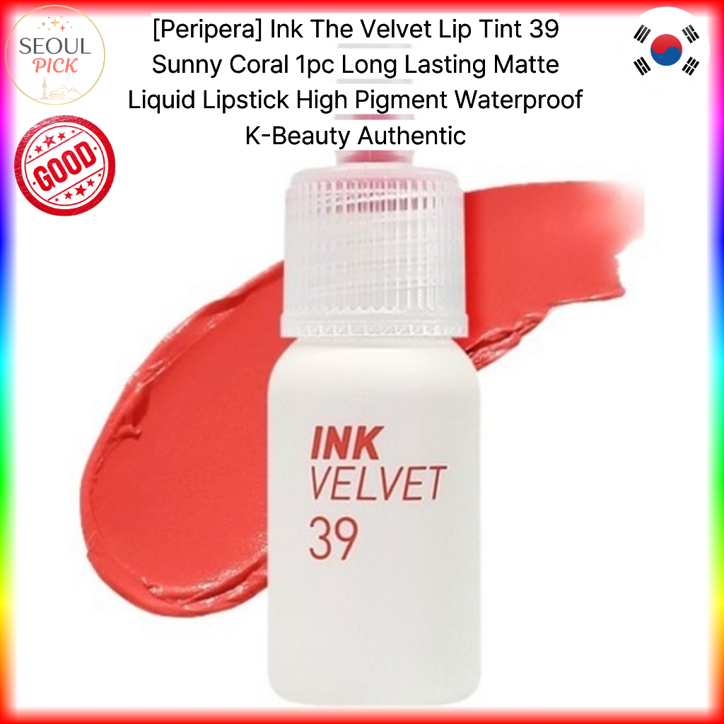 [Peripera] Ink The Velvet Lip Tint 39 Sunny Coral 1 Son môi lỏng mờ lâu trôi Sắc tố cao Chống thấm n