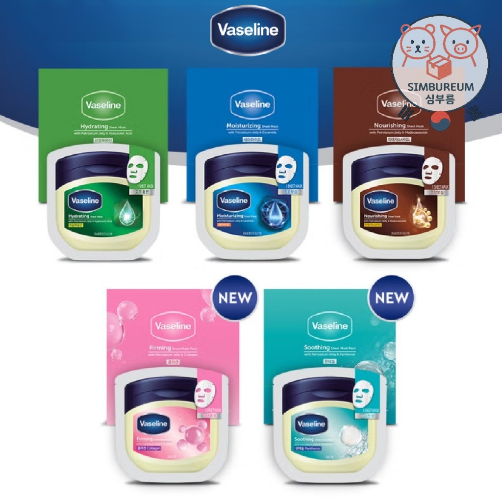 Korea Skin Care Vaseline Sheet Masks Pack with Original Vaseline Petroleum Jelly ; Bộ mặt nạ dưỡng d