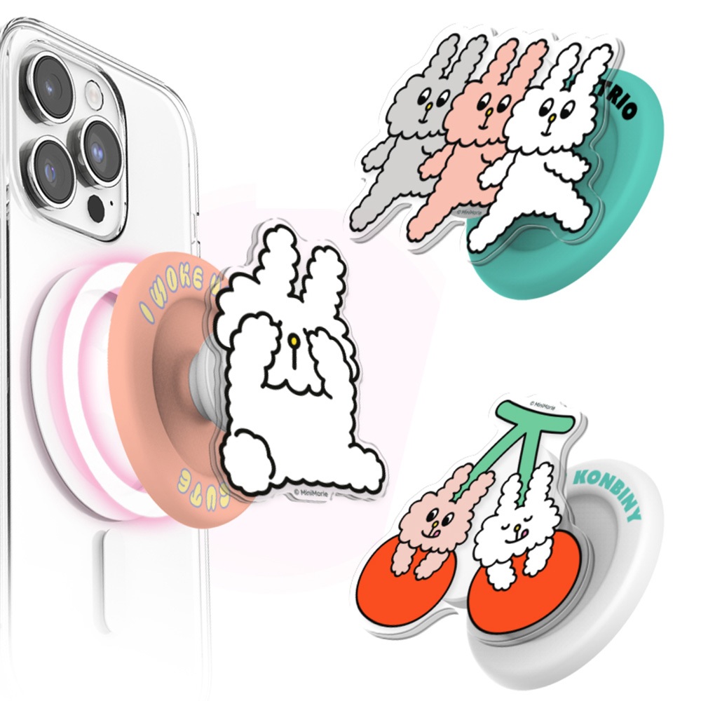 BunnyConbini Mame Mayo Mogu Acrylic MagSafe GripTok Set với tấm từ tính mạnh