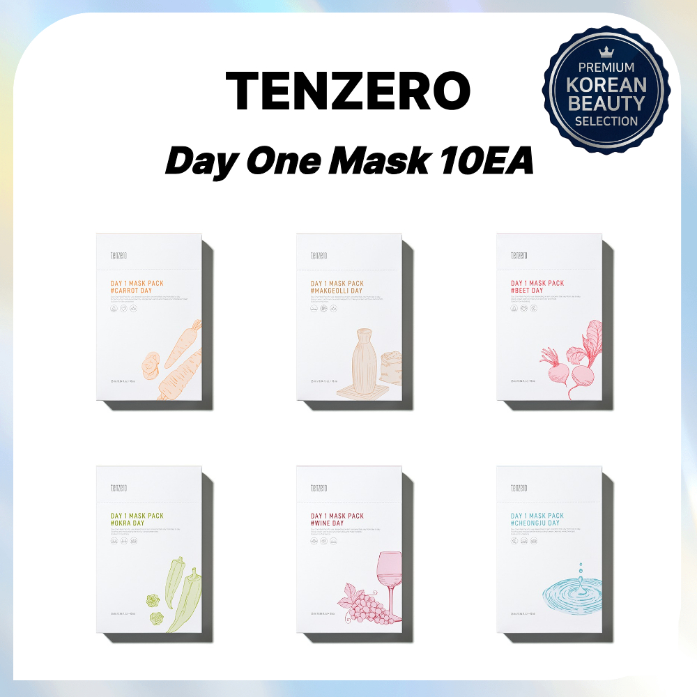 [TENZERO] Day 1 Mask Pack 25ml 10ea 6 Loại Mặt nạ hàng ngày Hàn Quốc Cà rốt Ong bắp cải Okra Rượu Ch