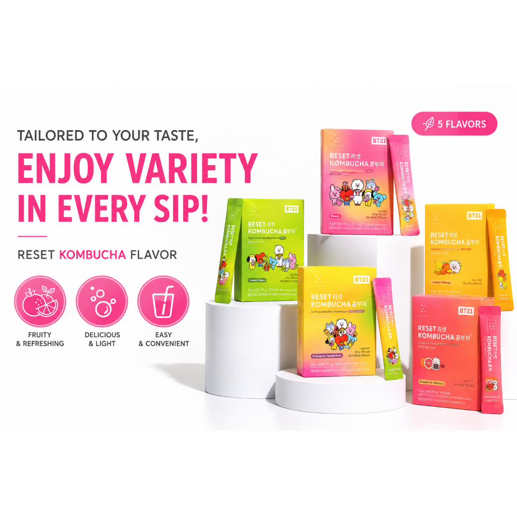 EVERYDAZE Reset Kombucha BT21 5g x 10 / 30 Que Probiotic thuần chay ít calo Không đường Kombucha Uốn