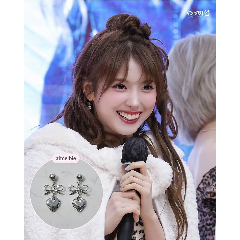 HÀN QUỐC [aimelbie] Bông tai trái tim bạc cổ điển / NMIXX Jiwoo chọn đích thực 100%