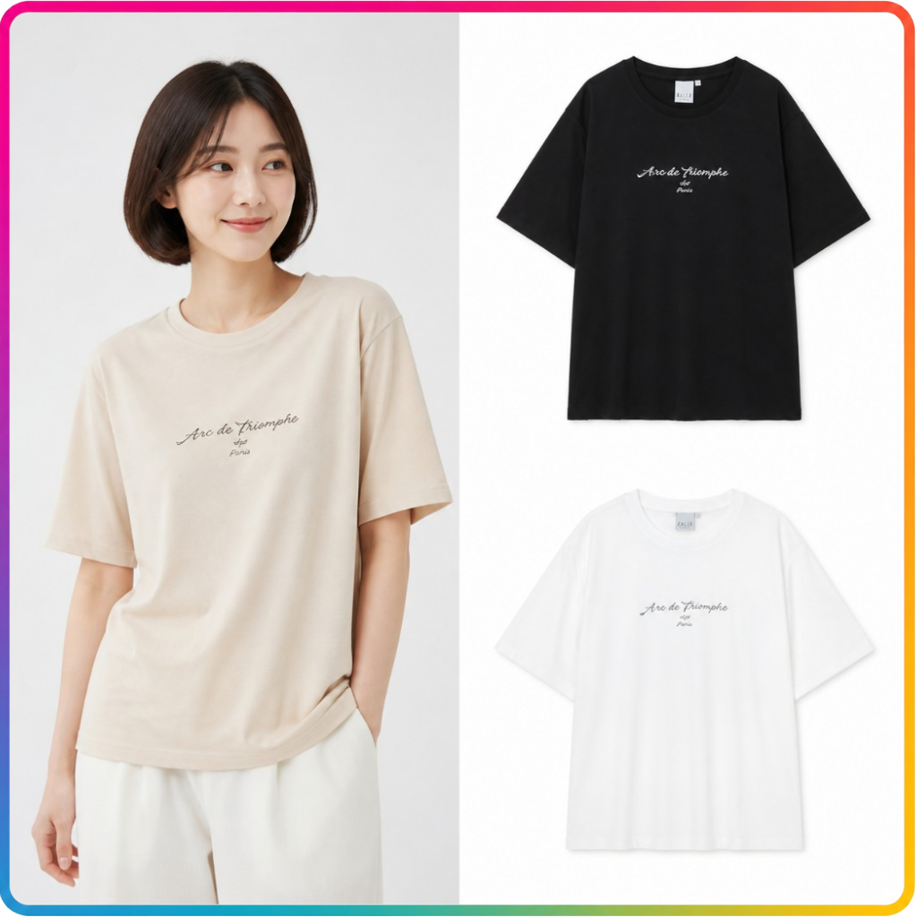 [K-fashion] [3 Màu] Áo thun ngắn tay in hình Rayon, 1 cái / Áo thun Hàn Quốc / Thiết kế in Rayon của