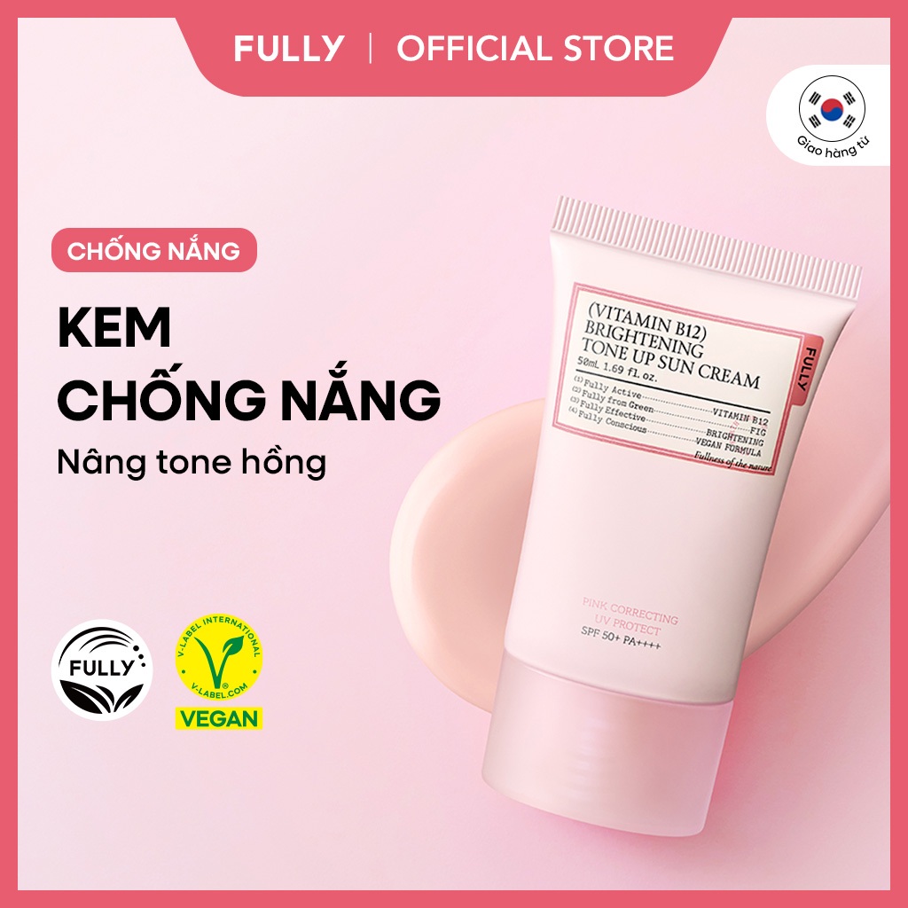 [FULLY Chính Hãng] Fully Kem chống nắng nâng tone Hồng 50ml, Vitamin B12 Brightening Tone up Sun Cre