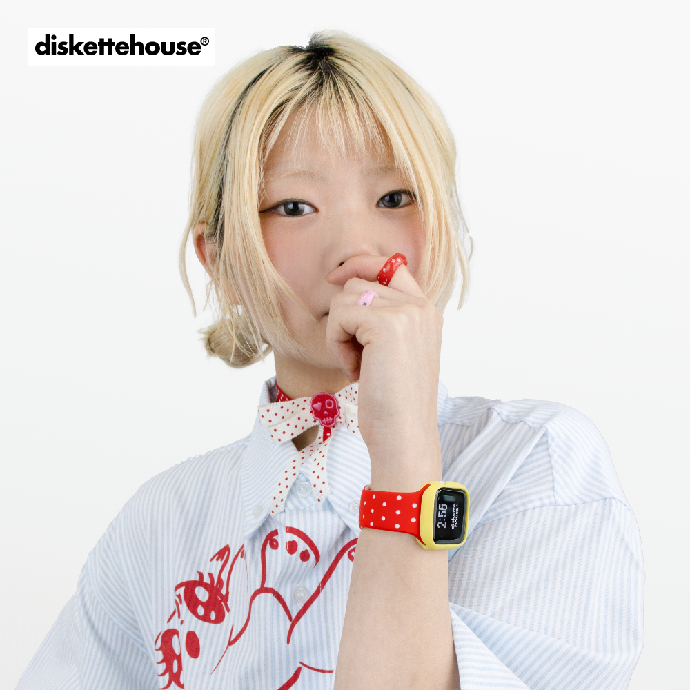 [diskette HOUSE] Bộ dây đeo silicon + ốp TPU Apple Watch | Chấm bi Đỏ & Trắng (Red & White) + Ốp Vàn