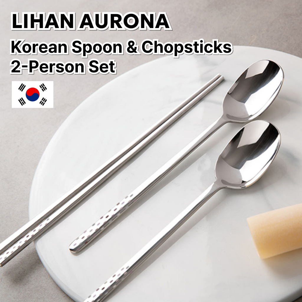 [LIHAN AURONA] Bộ Muỗng Đũa Hàn Quốc Inox 304 Cho 2 Người | Korean Cutlery Set | Có Hộp Quà / Không 
