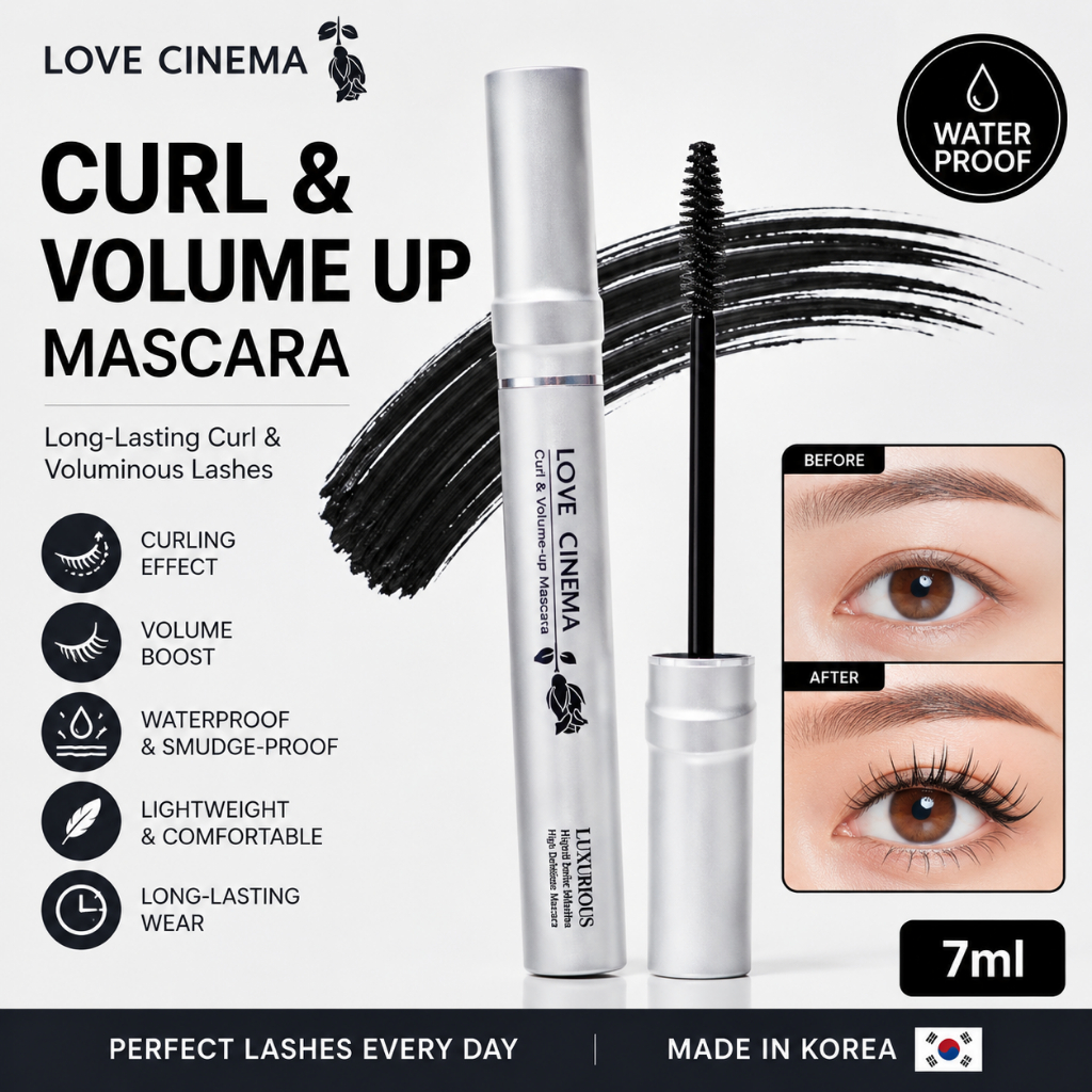 Love Cinema Curl & Volume Up Mascara Chống Thấm Nước Lâu Dài Lông Mi Mascara 7m