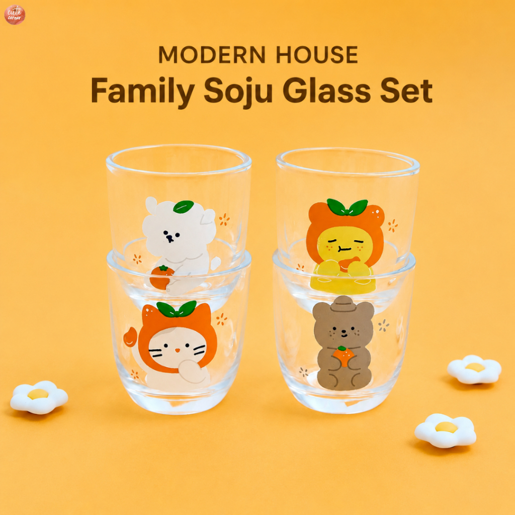 Bộ thủy tinh gia đình Jeju Soju 4 chiếc cốc nhân vật dễ thương