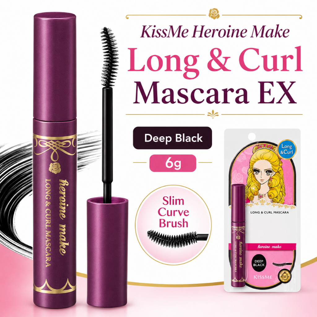 KissMe Heroine Make Long & Curl Mascara EX 6g Màu đen sâu Slim Curve Brush Mascara