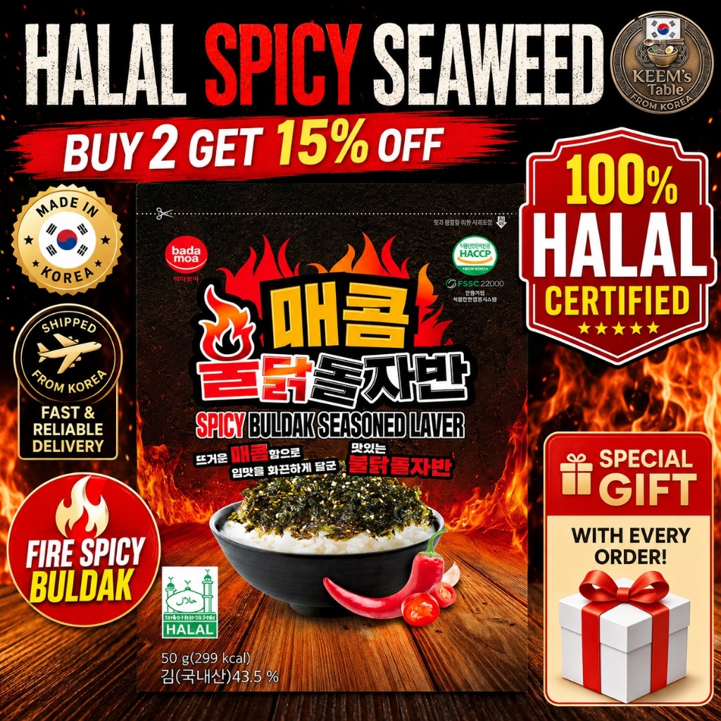 [Hot Hit] Rong Biển Rắc Cơm Cay Buldak Badamoa Halal Spicy Roasted Seaweed Flakes Gimjaban Bestselle