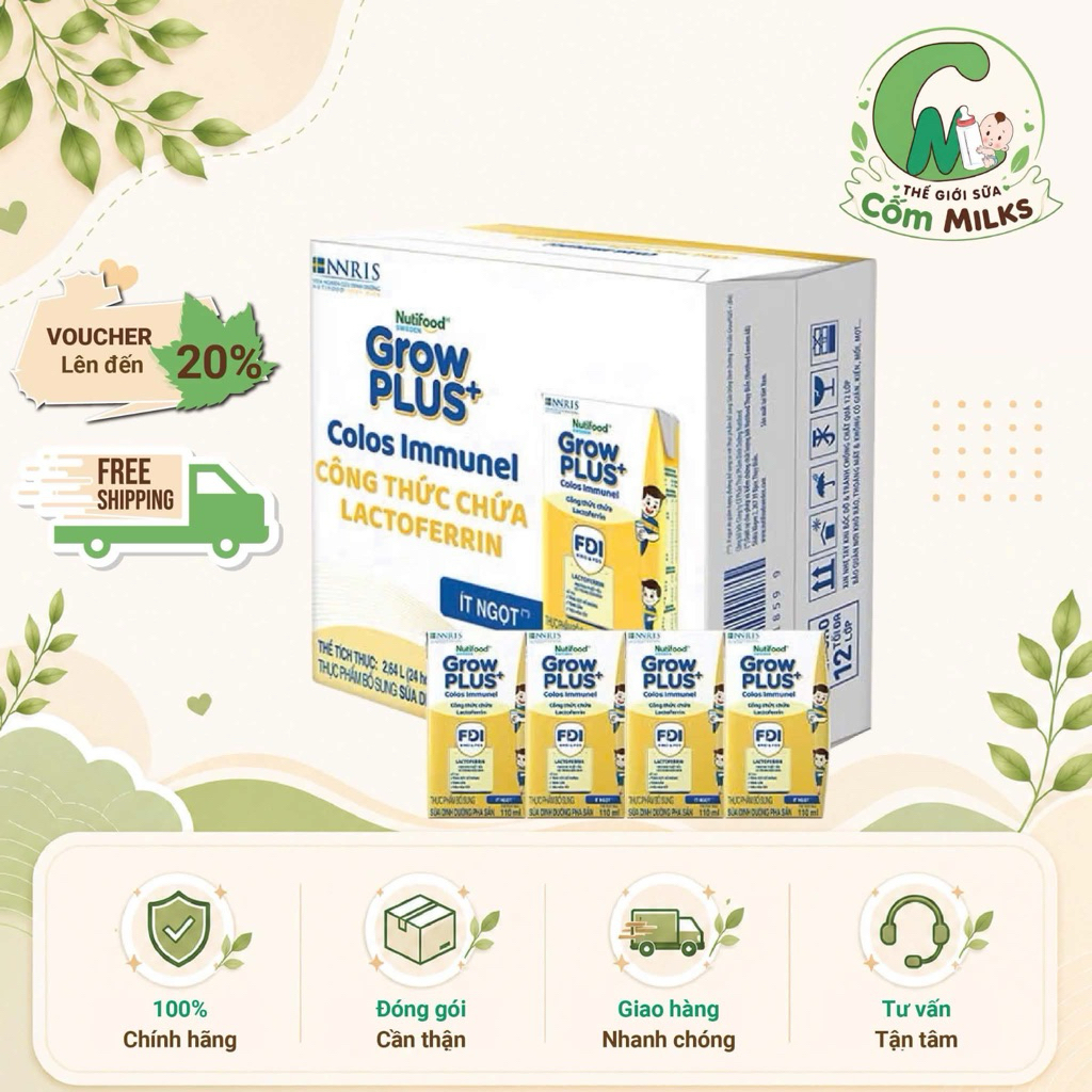 Thùng Sữa Pha Sẵn Grow Plus+ Colos Immunel Lactoferrin 24 Hộp 110ml Chính Hãng Nutifood