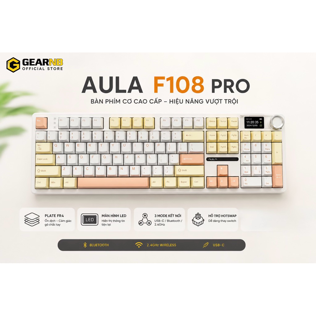 [Hoả tốc] Bàn Phím Cơ AULA F108 Pro Fullsize 108 Phím | Bluetooth 3 Mode | RGB | Hot Swap | Pin Trâu | Gaming Văn Phòng