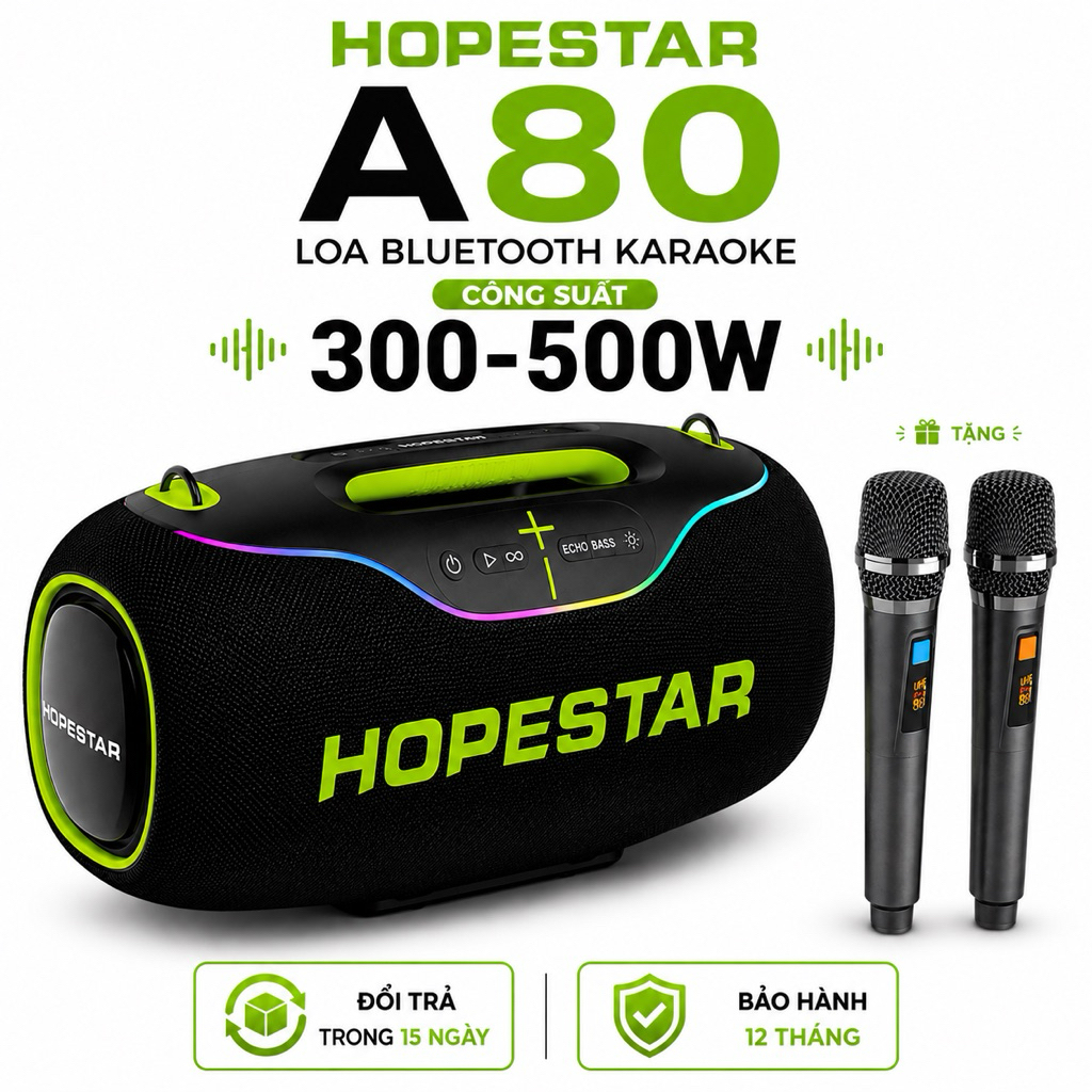 Loa Bluetooth Hopestar A80, Công Suất 300-500W, Hỗ Trợ TF Card, LED, Chống Nước IP6, Pin Trâu Sạc 30