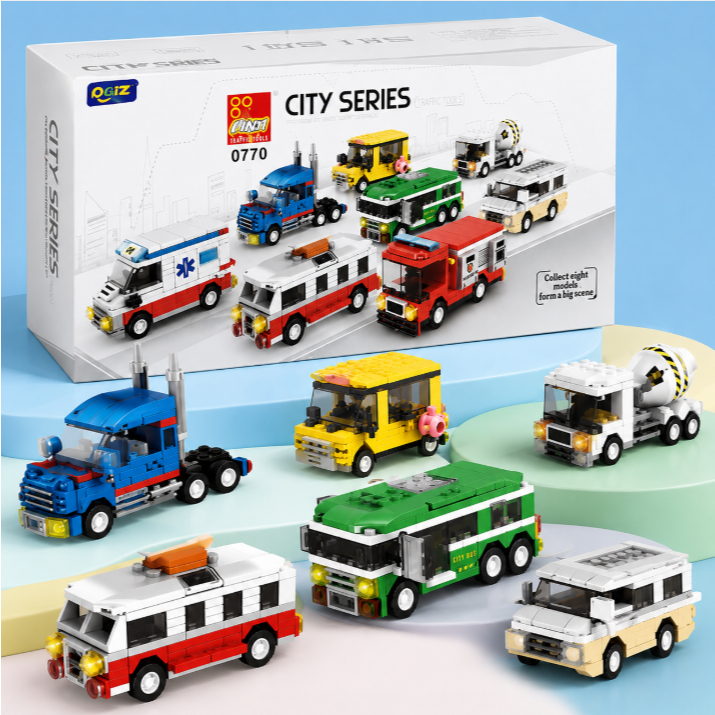 Bộ khối xây dựng xe City Series 8 loại Bộ sưu tập Bộ quà tặng đồ chơi ô tô Mini City