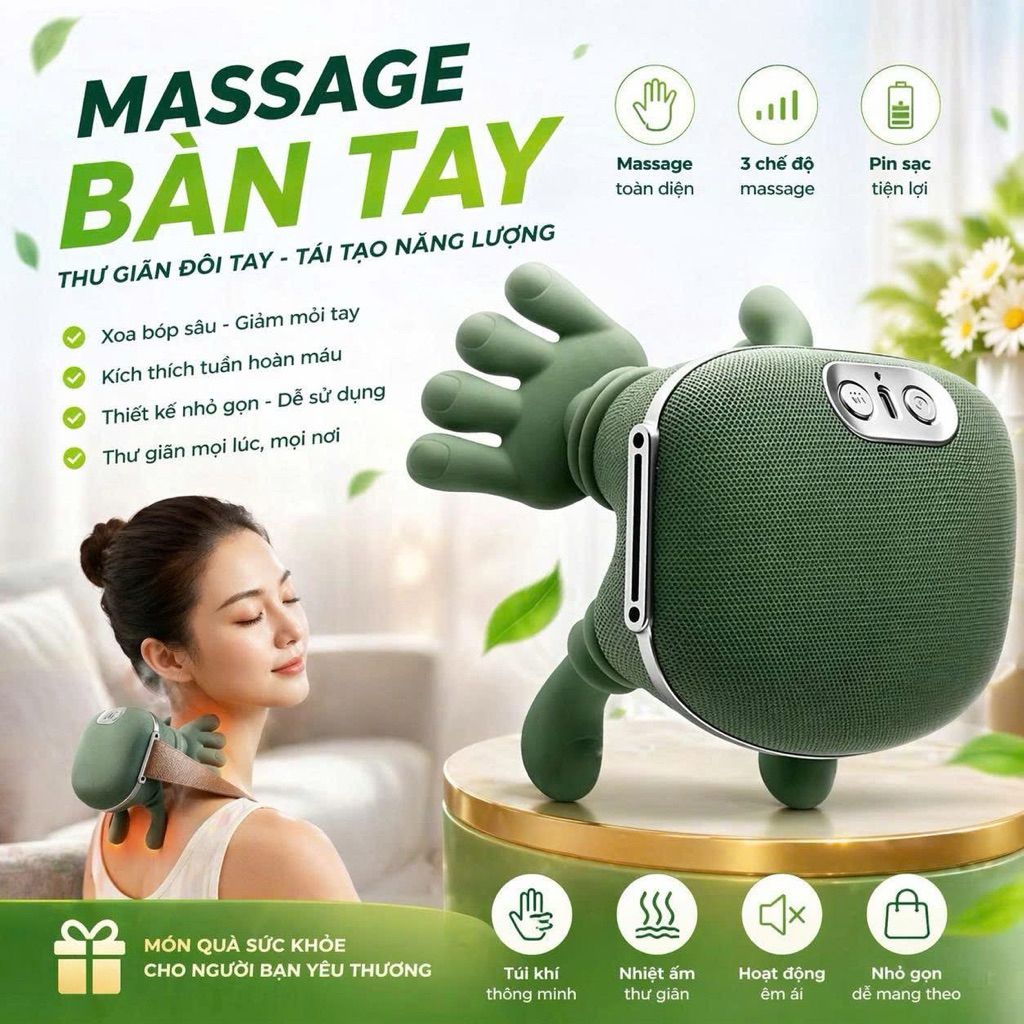 Máy Mát Xa Cổ Máy Mát Xa Sưởi Ấm Di Động Nam Nữ Quà tặng Thiết Kế Tay Mô Phỏng [BẢN CAO CẤP]