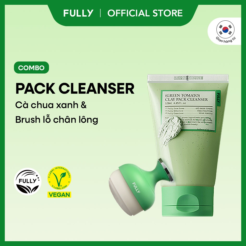 [FULLY Chính hãng] COMBO Sữa rửa mặt kiêm mặt nạ đất sét cà chua xanh 120ml + Brush làm sạch lỗ chân lông | BigBuy360 - bigbuy360.vn