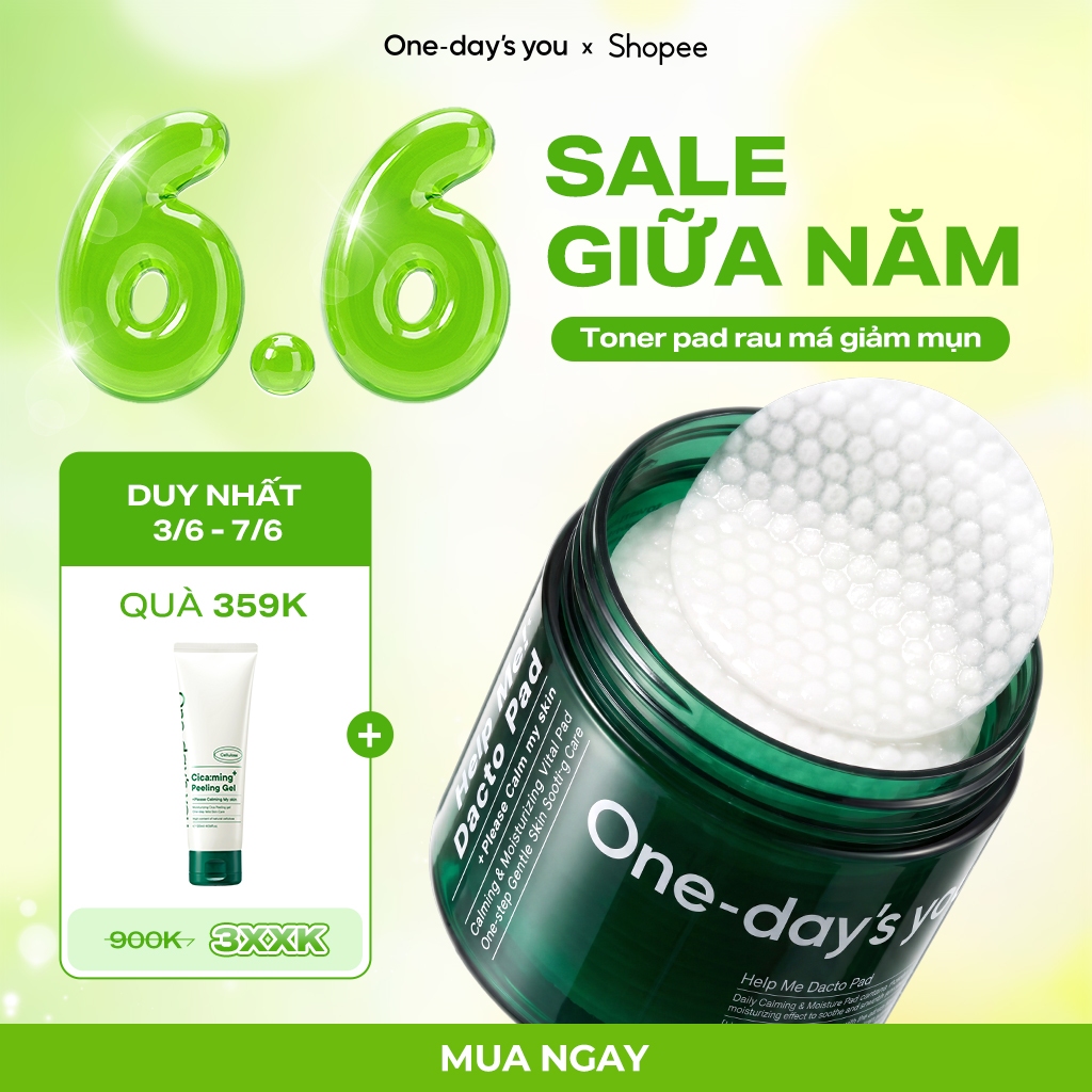 [One-day's you chính hãng] Toner pad Help Me Dacto Pad (60 Miếng) Thuần chay, Dịu da, Giảm mụn