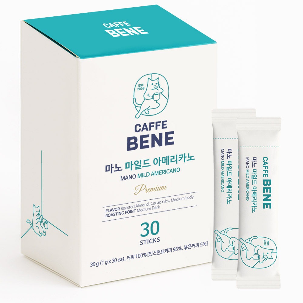 [K-FOOD] Bộ cà phê Mini Stick Caffe Bene Mano Mild Americano (1g x 60 chiếc)
