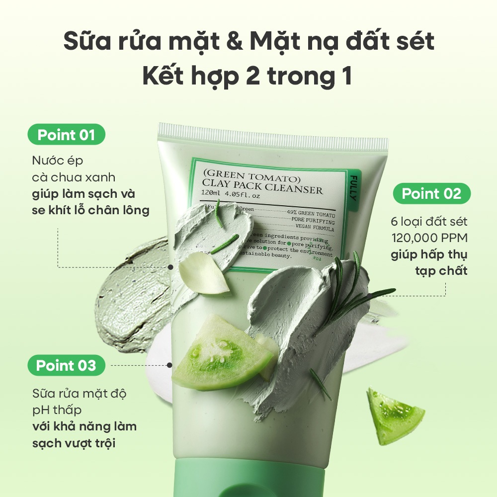 [FULLY Chính hãng] COMBO Sữa rửa mặt kiêm mặt nạ đất sét cà chua xanh 120ml + Brush làm sạch lỗ chân lông | BigBuy360 - bigbuy360.vn