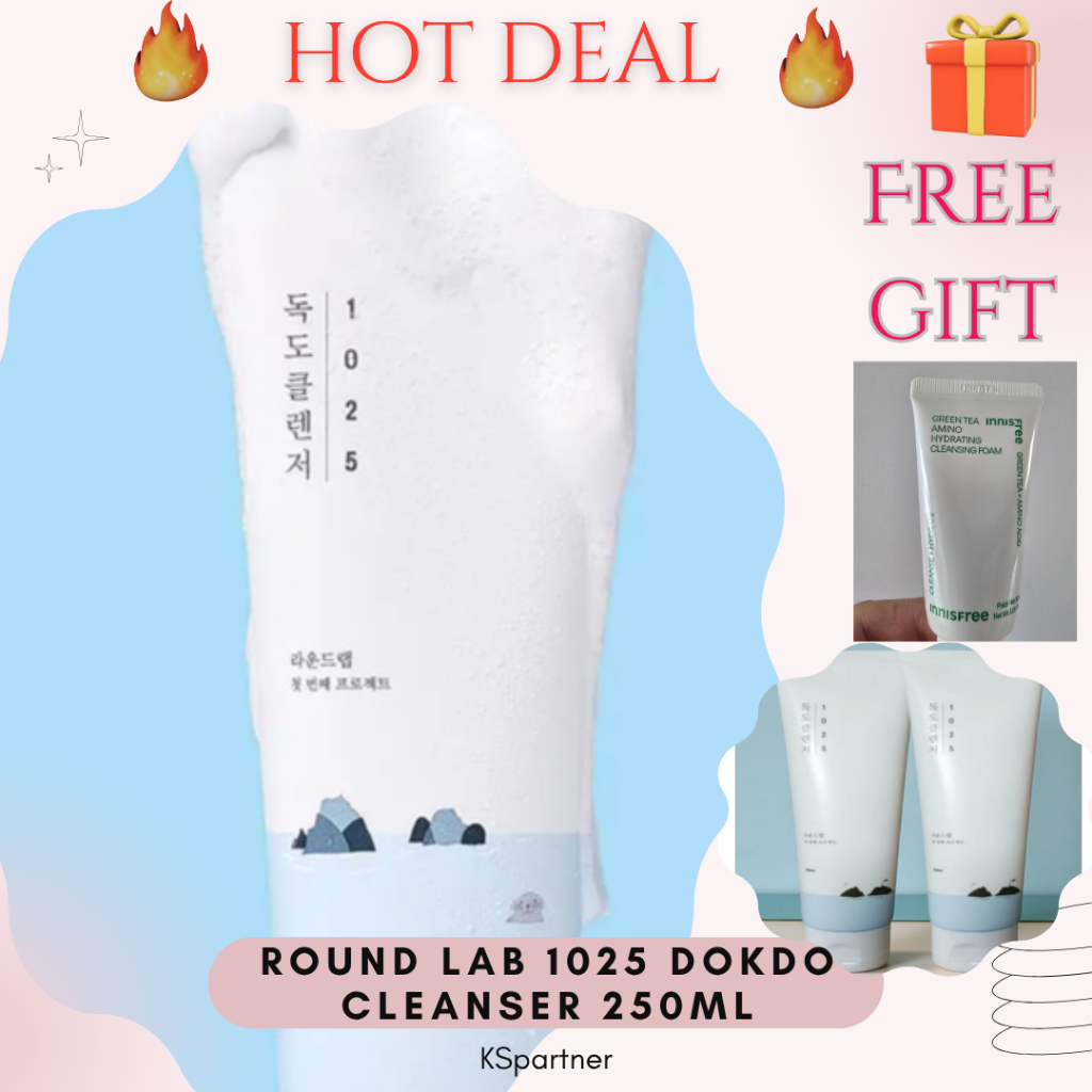 Sữa rửa mặt ROUND LAB 1025 Dokdo 250ml / Sữa rửa mặt nhẹ nhàng tốt nhất Hàn Quốc + Sữa rửa mặt Innis
