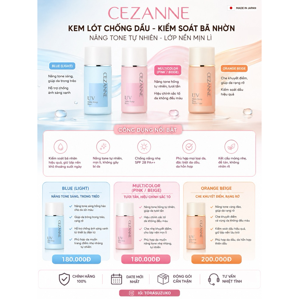 Cezanne Anti-Glare Base Kem lót CEZANNE UV Make Keep Base 30ml